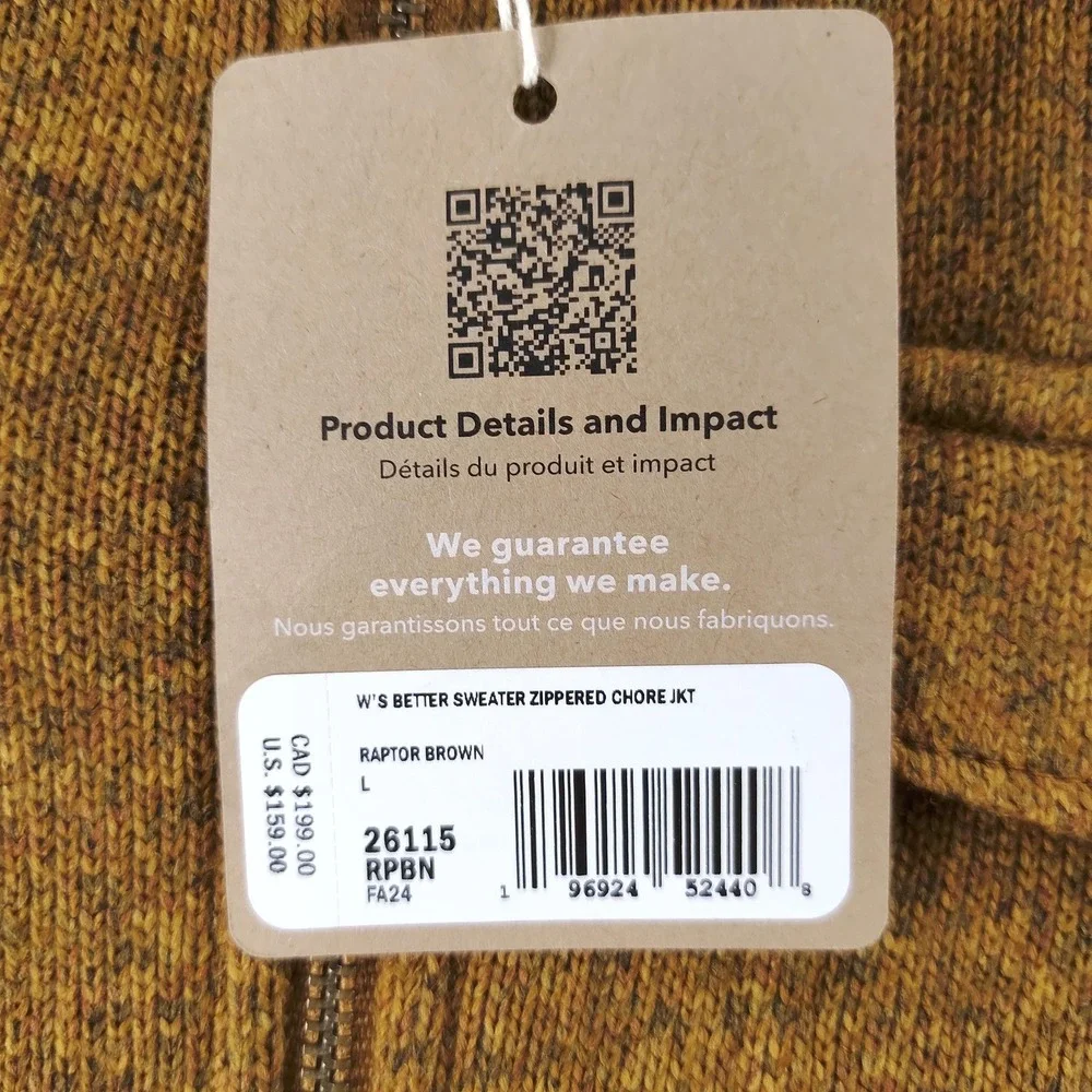 Patagonia Jacket Womens Large Raptor Brown Better Sweater Zippered Chore 26115 - Picture 12 of 16